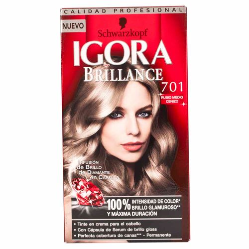 Tinte para Cabello SCHWARZKOPF Igora Brillance 701 Rubio Medio Cenizo Caja 1un