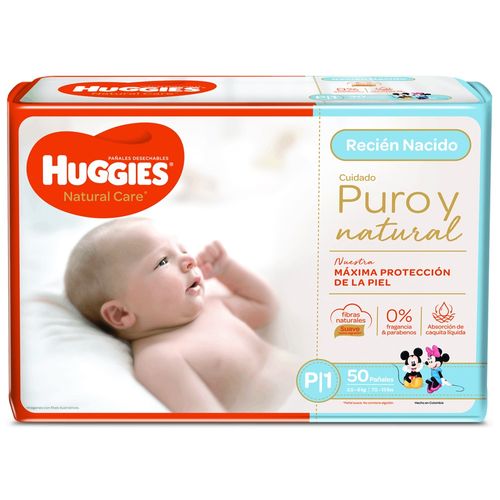 Pañales para Bebé HUGGIES Natural Care Primeros 100 Días Talla P Paquete 50un