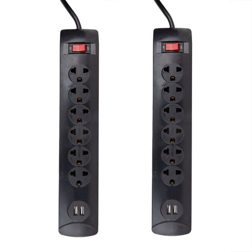 Supresor de picos con switch Teraware x 2, 6 tomas, 2 puertos usb, 1 m, 1500W