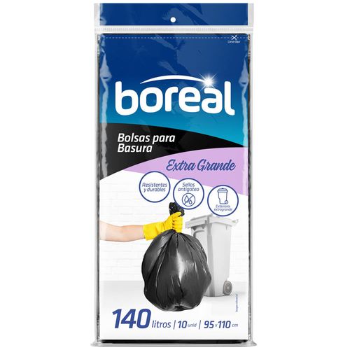 Bolsa para Basura BOREAL 140L Negra Planas 10un