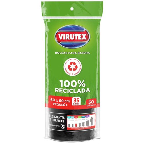 Bolsa para Basura VIRUTEX Negra 35L Rollo