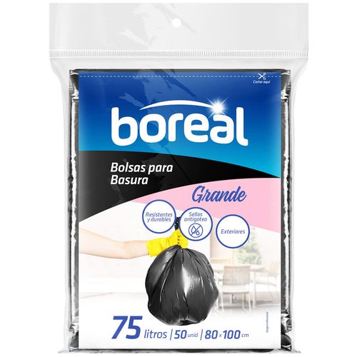 Bolsa para Basura BOREAL 75L Negra Planas 50un