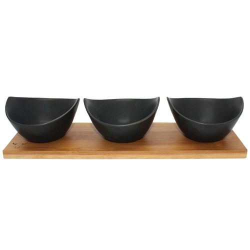 Set de Bowls de Aperitivo WAYU Negro y Madera Paquete 3un