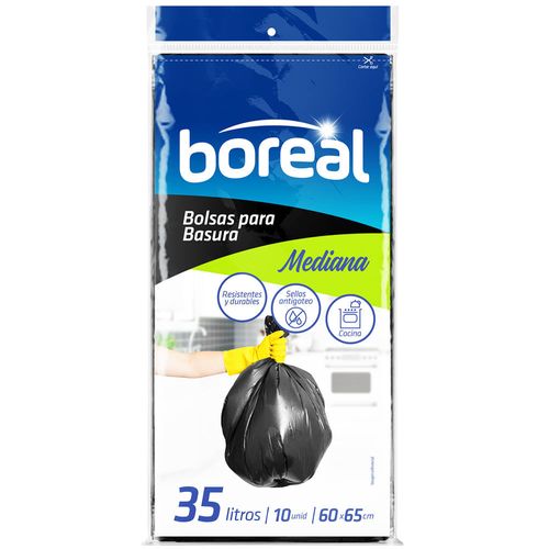 Bolsa para Basura BOREAL 35L Negra Planas 10un