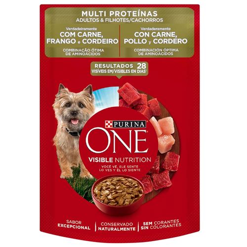 Alimento para Perros PURINA ONE Adultos Carne, Pollo y Cordero Doypack 85g