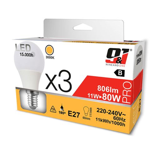 Pack x3 focos led estándar A60 E27 11W LC