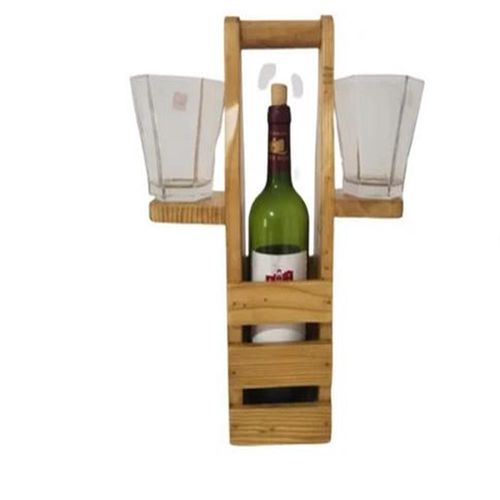 Porta vinos licores playero portatil en madera color mostaza