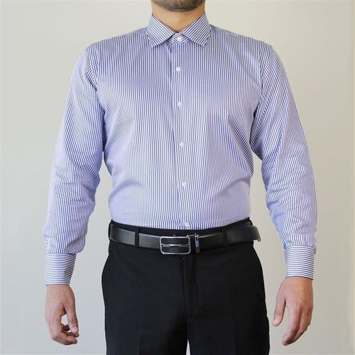 camisa sport 100% algodón a rayas azul con blanco