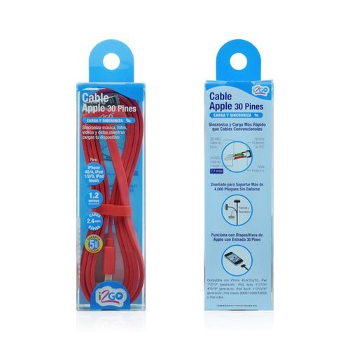 CABLE APPLE DE 30 PIN SYNC A USB ROJO