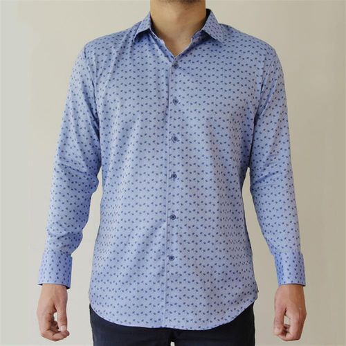 camisa sport 100% algodón celeste con diseño