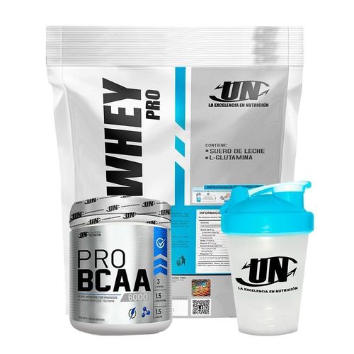 Pack UN Whey Pro 3kg Chocolate + Bcaa 6000 400grr Naranja