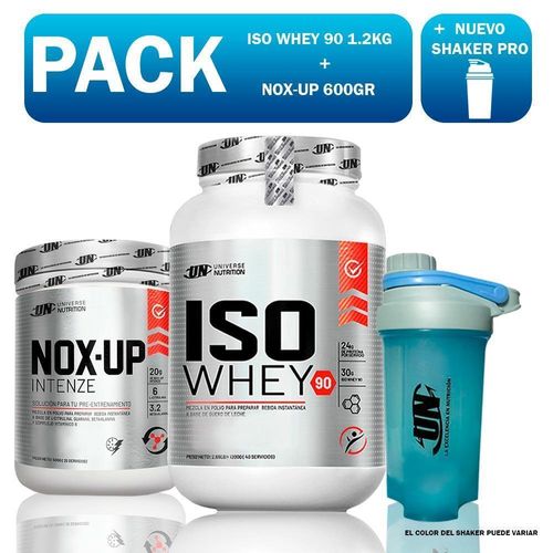 PACK UN ISO WHEY 90 1.2KG VAINILLA + NOX-UP 600GR FRUIT PUNCH + SHAKER PRO