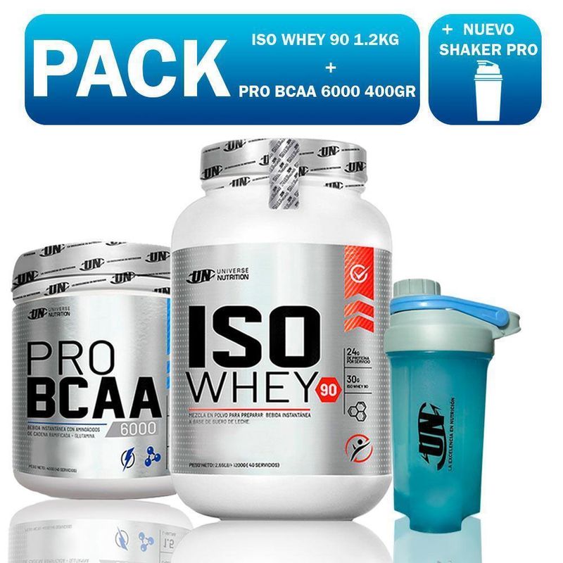 PACK-UN-ISO-WHEY-90-12KG-CHOCOLATE---PRO-BCAA-6000-400GR-NARANJA---SHAKER-PRO