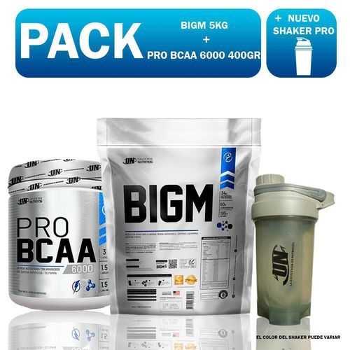 PACK UN BIGM 5KG VAINILLA + BCAA 6000 400GR FRUIT PUNCH + SHAKER PRO