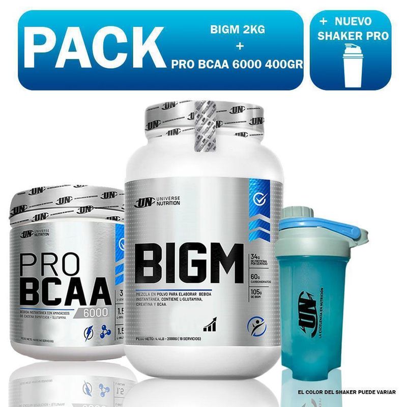 PACK-UN-BIGM-2KG-VAINILLA---BCAA-6000-400GR-FRUIT-PUNCH---SHAKER-PRO