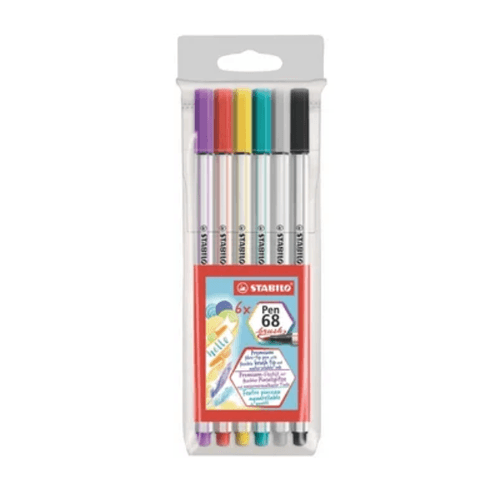 Marcador Stabilo Pen 68 Brush x 6 Colores