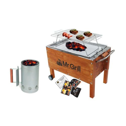 Caja China Mediana Mr. Grill Jr Acero Mixta + Parrilla + Rapibrasa