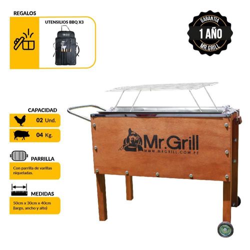 Caja China Chica Mr. Grill Acero Inox + Parrilla + Mandil Parrillero Bbq X3