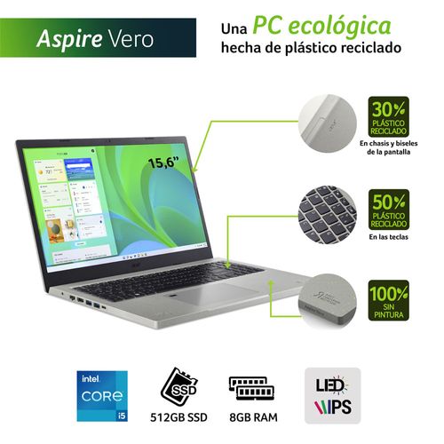 Laptop ecológica Aspire Vero 15.6" Core i5 1155G7 8GB RAM 512GB SSD