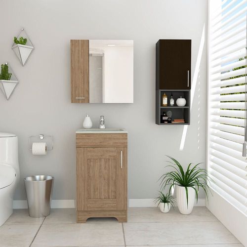 Combo My Bath Botiquin + Mueble Lavamanos + Muro - Miel / Wengue