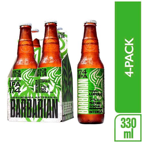 Cerveza BARBARIAN 174 Ipa Botella 330ml Pack 4un