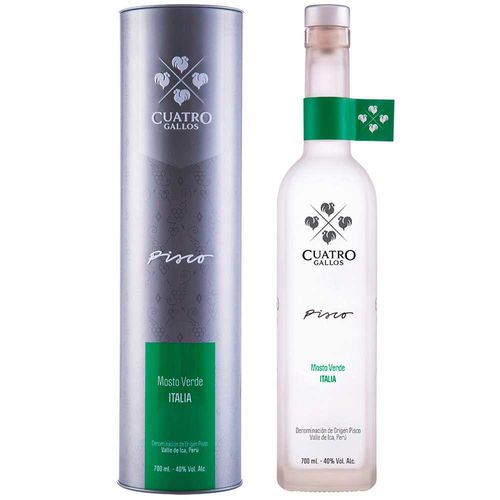 Pisco CUATRO GALLOS Mosto Verde Italia Botella 700ml