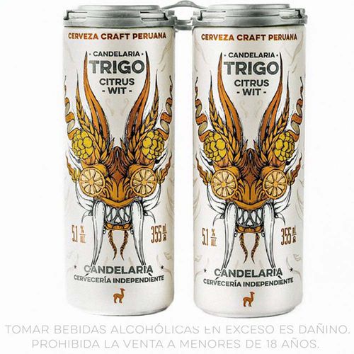 Cerveza Artesanal CANDELARIA Trigo Lata 355ml Paquete 4un