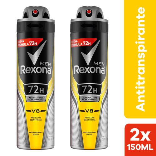 Desodorante en Aerosol para Hombre REXONA V8 Frasco 150ml Paquete 2un