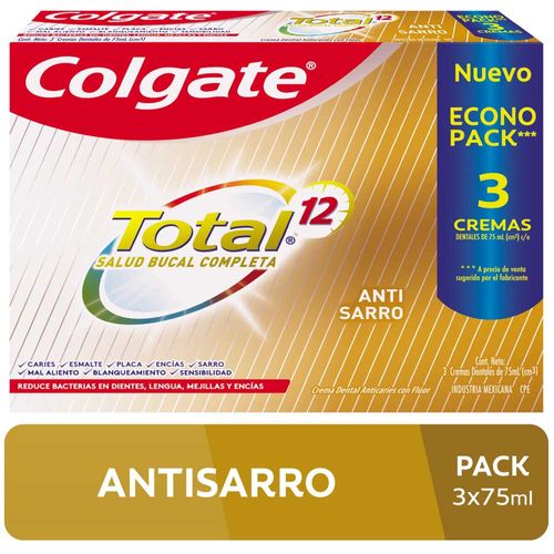 Crema Dental COLGATE Total 12 Anti Sarro Tubo 75ml Caja 3un