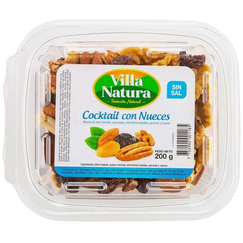 Piqueos VILLA NATURA Cocktail con Nueces Sin Sal Pote 200g