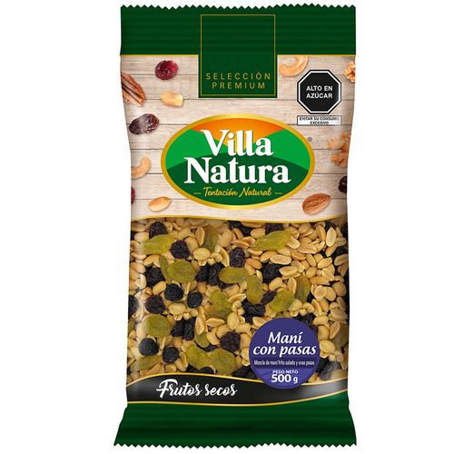 Maní con Pasas VILLA NATURA Bolsa 500g