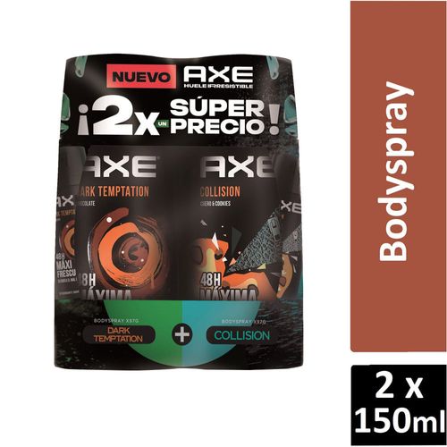 Deocolonia en Aerosol para hombre AXE Dark Temptation Frasco 152ml + Collision Frasco 152ml