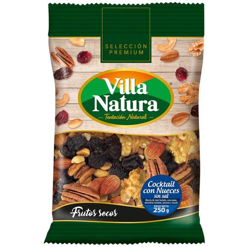 Piqueos VILLA NATURA Cocktail con Nueces Sin Sal Bolsa 250g