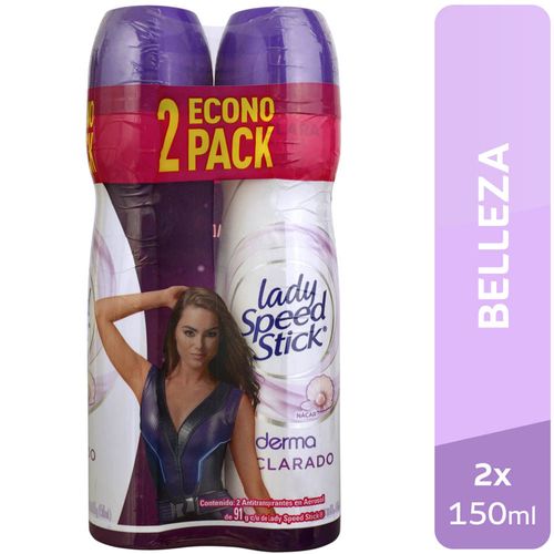 Desodorante en Aerosol para Mujer LADY SPEED STICK Derma Aclarado Frasco 150ml Paquete 2un