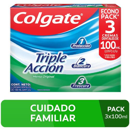 Pasta Dental COLGATE Triple Acción Tubo 100ml Paquete 3un