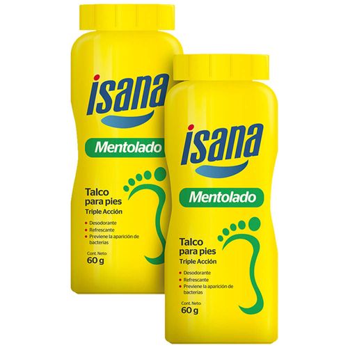 Talco para Pies ISANA Mentolado Frasco 60g Paquete 2un