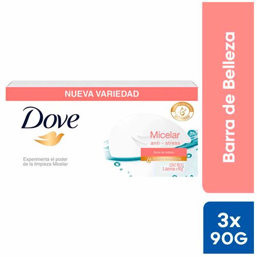 Jabón de Tocador DOVE Micelar Barra 90g Paquete 3un