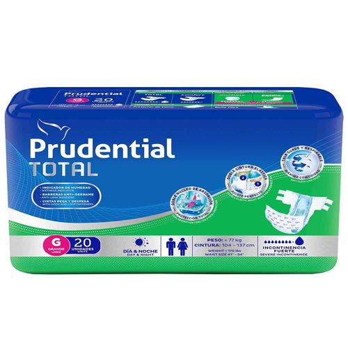 Pañales PRUDENTIAL TOTAL Talla G Paquete 20un