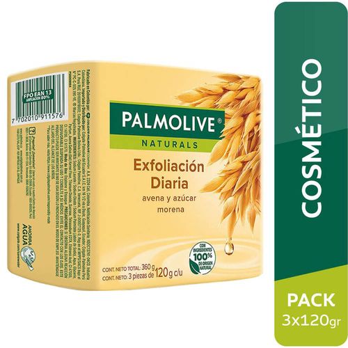 Jabón de Tocador PALMOLIVE Avena y Azúcar Barra 120g Paquete 3un