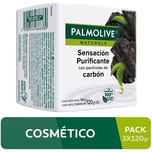 Jabón de Tocador PALMOLIVE Carbón Barra 120g Paquete 3un