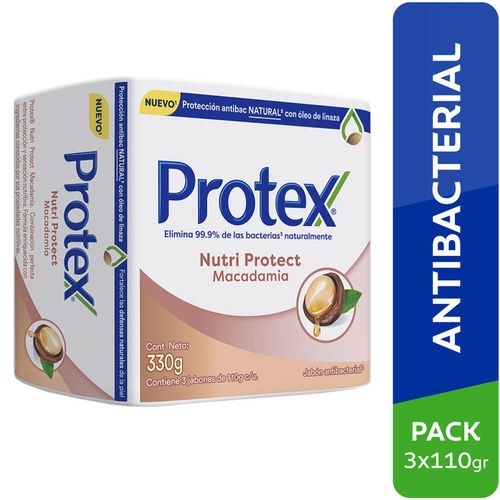 Jabón Antibacterial PROTEX Macadamia Barra 110g Paquete 3un