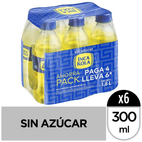 Gaseosa INCA KOLA Sin Azúcar Botella 300ml Paquete 6un