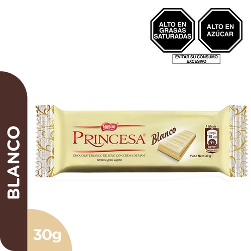 Chocolate Blanco Relleno con Crema de Maní PRINCESA Empaque 30g