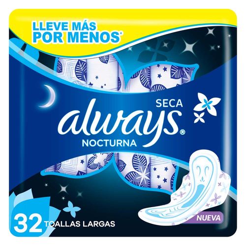 Toalla Higiénica ALWAYS Cubierta Seca Nocturna Paquete 32un