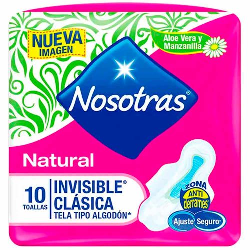 Toalla Higiénica NOSOTRAS Natural Invisible Clásica Paquete 10un