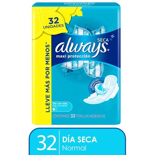 Toalla Higiénica ALWAYS Cubierta Seca Maxi Protección Paquete 32un