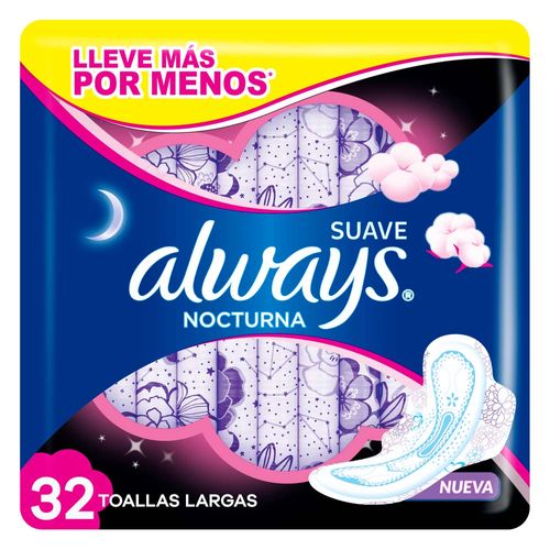 Toalla Higiénica ALWAYS Cubierta Suave Nocturna Paquete 32un