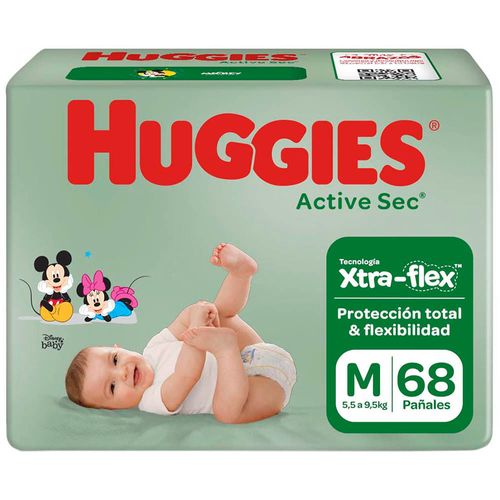 Pañales para Bebé HUGGIES Active Sec Talla M Paquete 68un