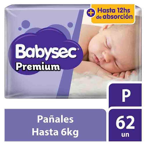 Pañales para Bebé BABYSEC Premium Talla P Paquete 62un