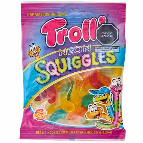 Gomas Dulces TROLLI NEON SQUIGGIES sabores Surtidos Bolsa 100g